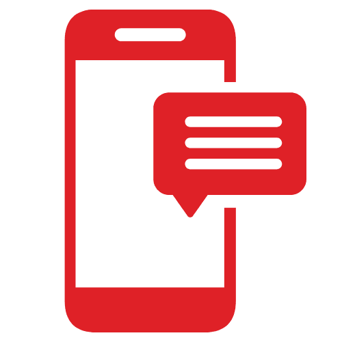 Red smartphone with text message bubble