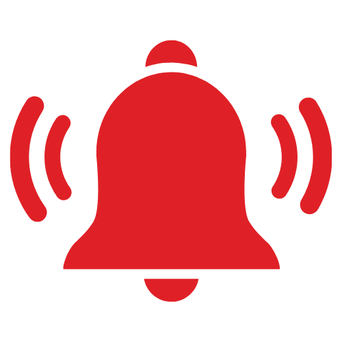 Red notification bell icon with sound waves