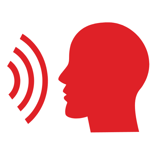 Red speaking head with sound waves