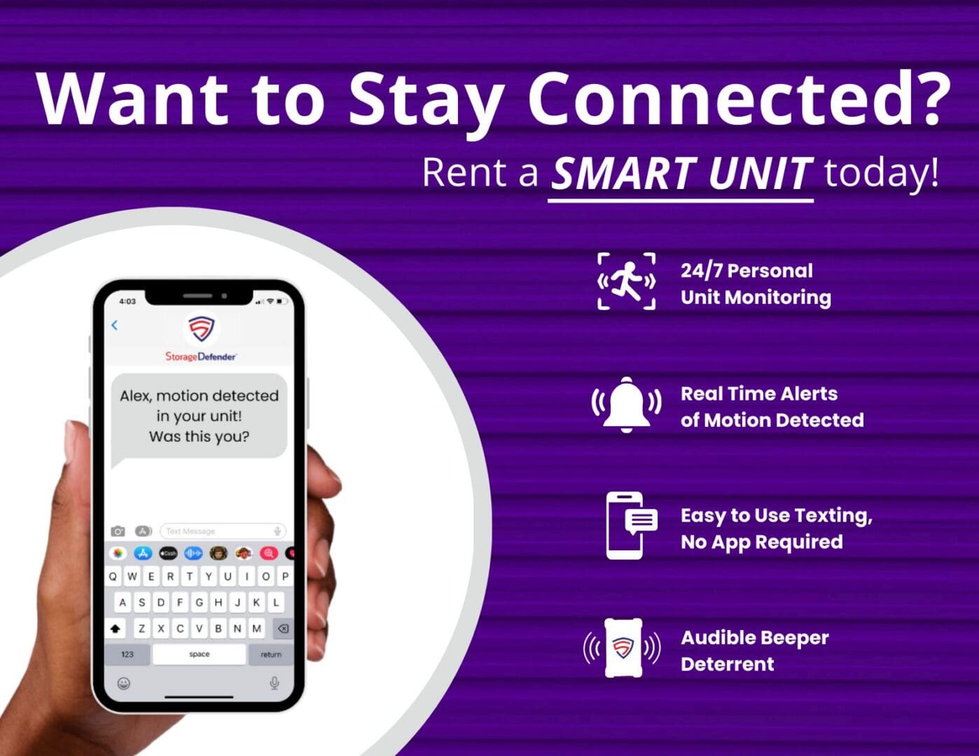 Smart unit motion alert on smartphone